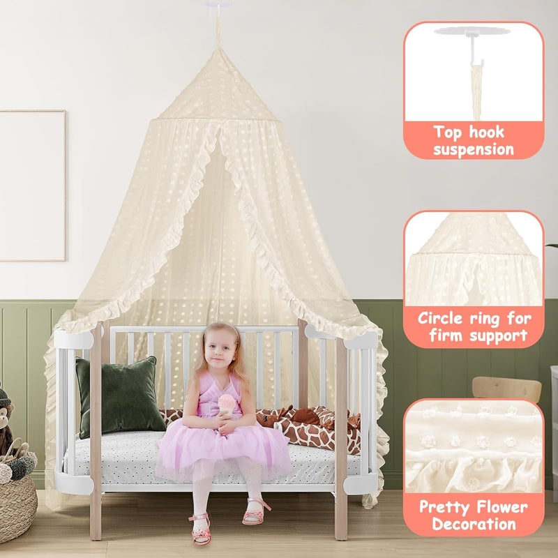 jiangcha Princess Bed Canopy for Girls - Crib Canopy for Bed - Mosquito Net for Bed, Kids Bed Canopy with Princess Room Decor for Girls Bedroom,Children's Reading Room Decor (Beige) - Image 4